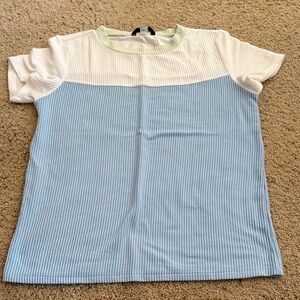 Colorblock Short Sleeve Top - Blue and White